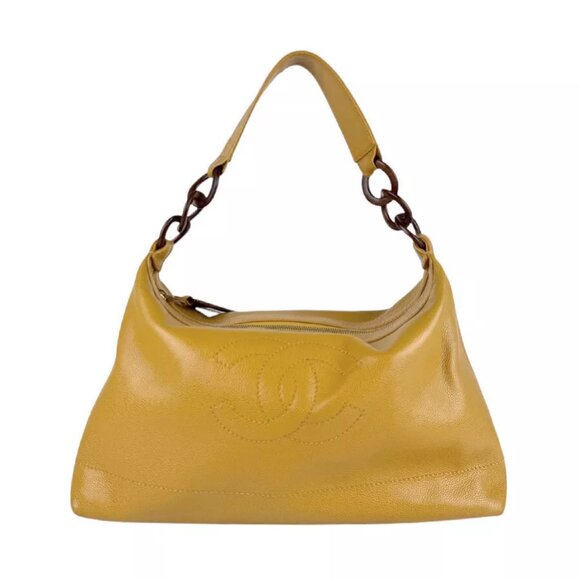 Auth CHANEL Shoulder Bag Yellow Beige Leather - - Picture 1 of 14
